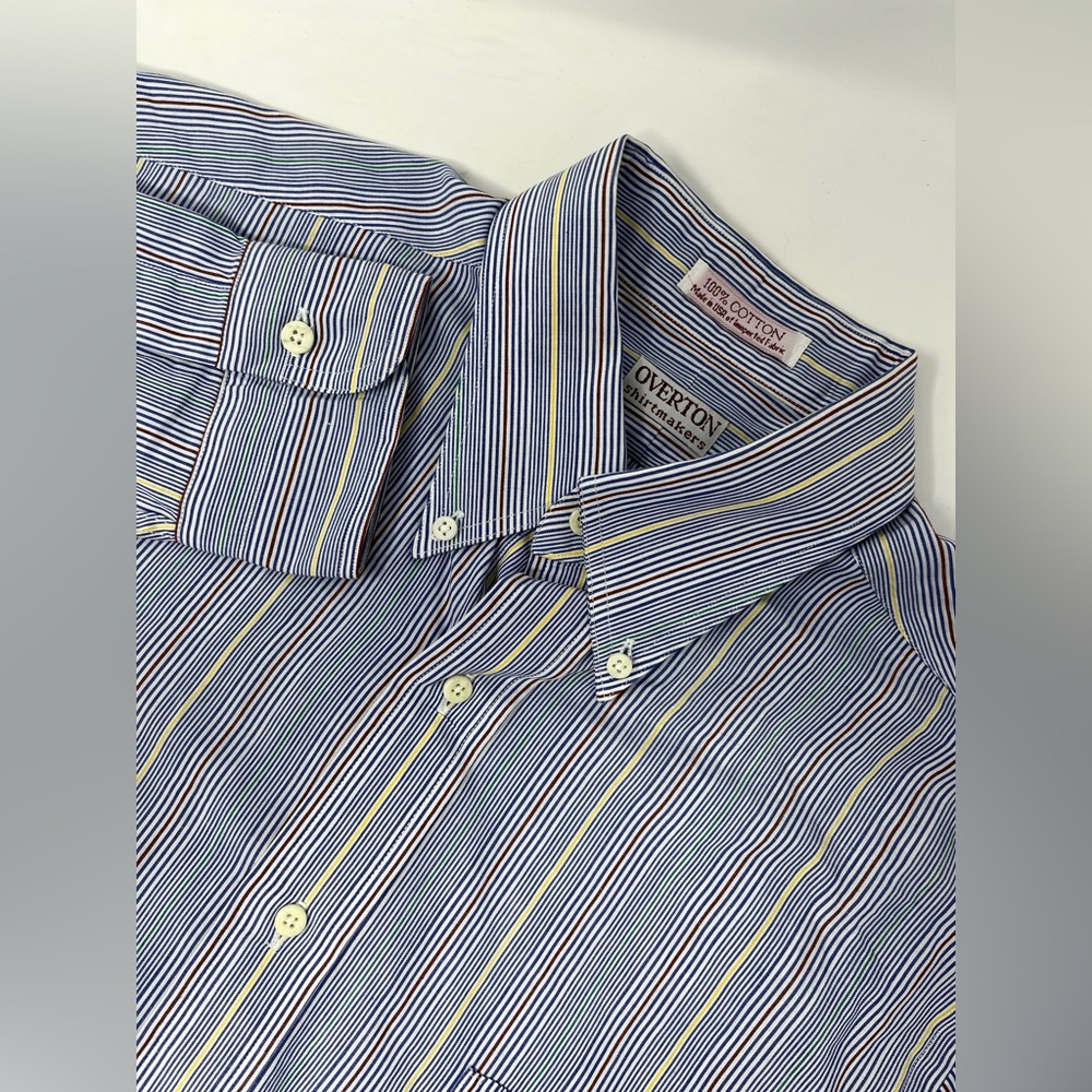 Vintage Overton Shirtmaker USA Button Down Blue/Yellow Striped Shirt Sz 15.5-33